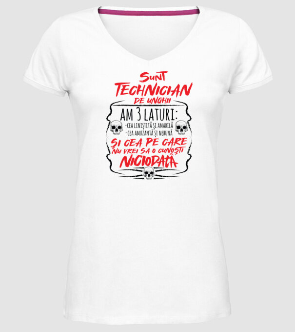 sunt tehnician de unghii am 3 laturi model alb pe tricou