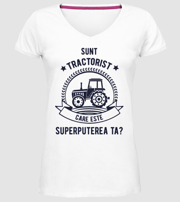 Sunt tractorist, care este superputerea ta? model alb pe tricou