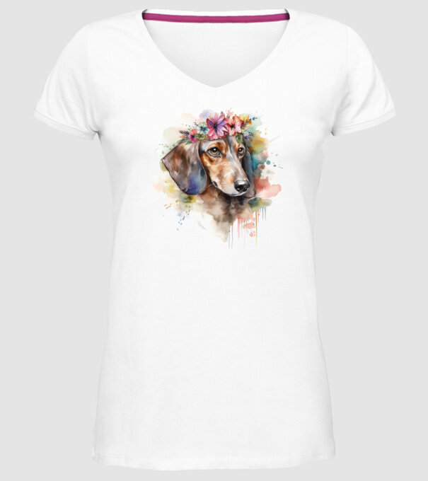 Teckel model alb pe tricou