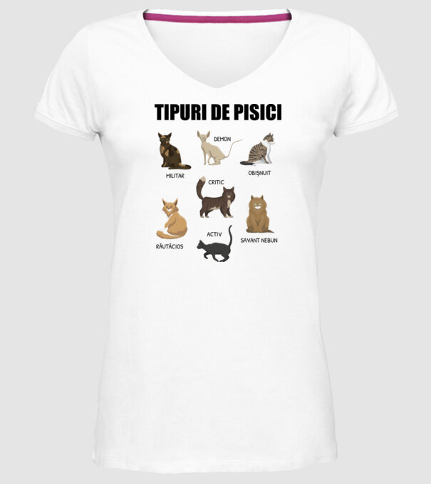 Tipuri de pisici model alb pe tricou