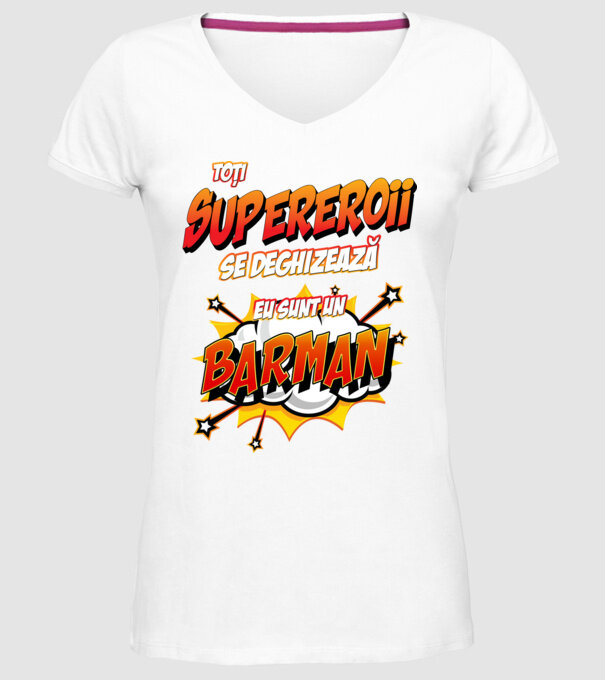 Toți supereroii se deghizează, eu sunt un barman model alb pe tricou