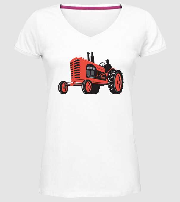 TRACTOR model alb pe tricou