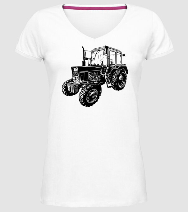 TRACTOR model alb pe tricou