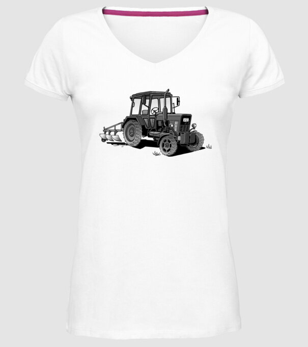 TRACTOR model alb pe tricou