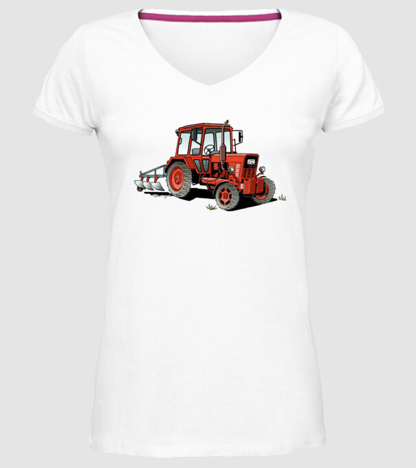 TRACTOR model alb pe tricou