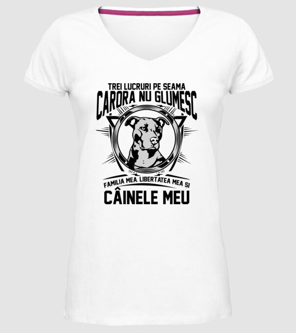trei lucruri pe seama cărora nu glumesc: familia mea, libertatea mea și câinele meu model alb pe tricou