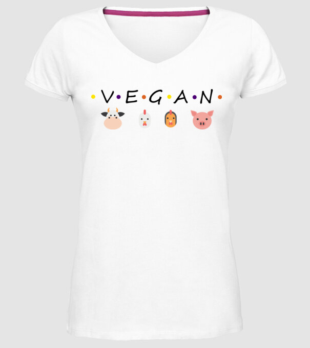 Vegan friends model alb pe tricou