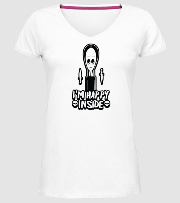 WEDNESDAY Happy inside model alb pe tricou