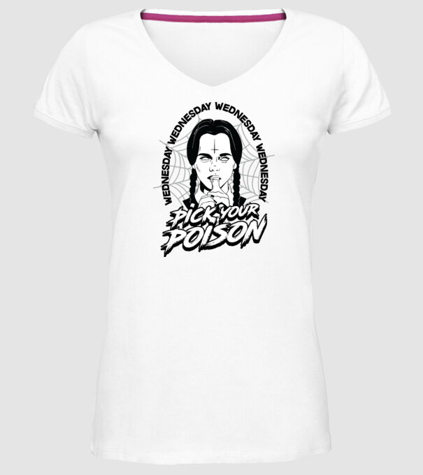 WEDNESDAY Pick your poison model alb pe tricou