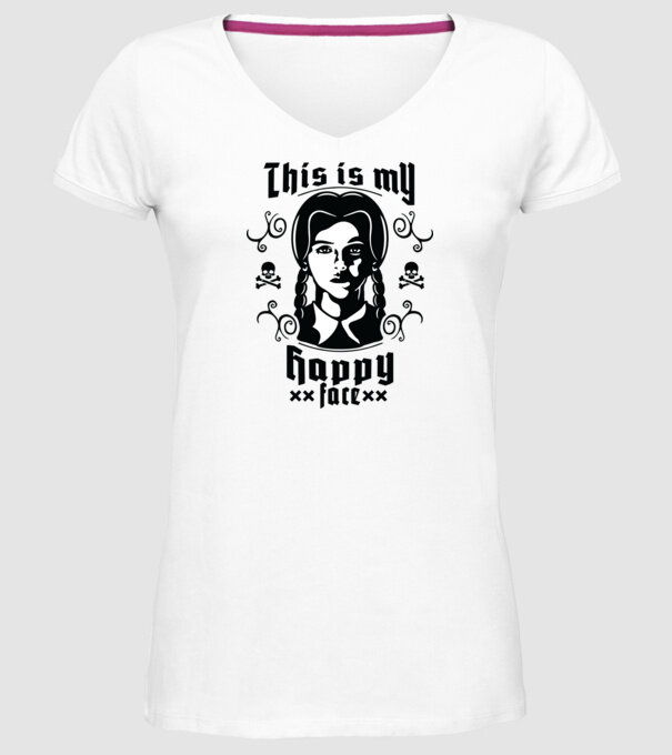WEDNESDAY This is my happy face model alb pe tricou