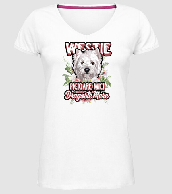 Westie picioare mici dragoste mare model alb pe tricou