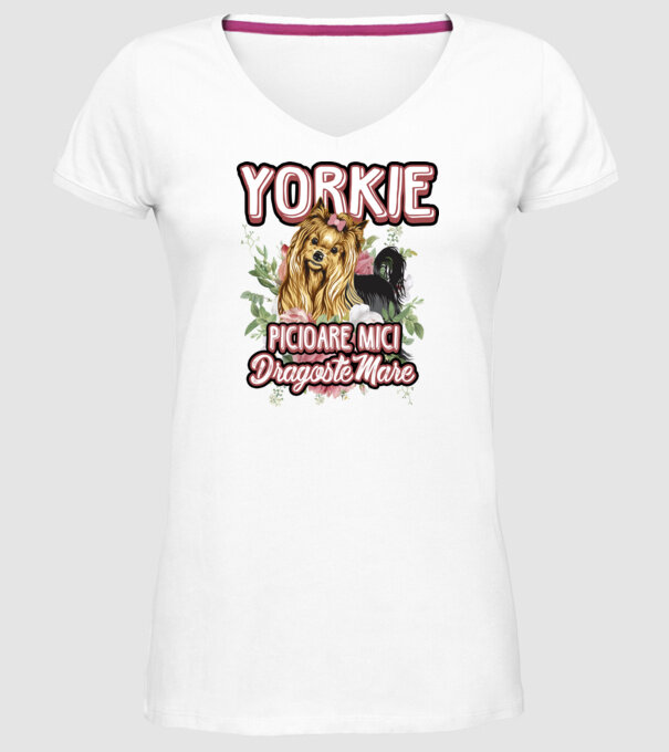 Yorkie - picioare mici dragoste mare model alb pe tricou