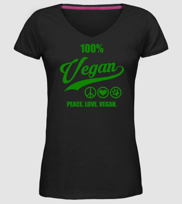 100% vegan model negru pe tricou