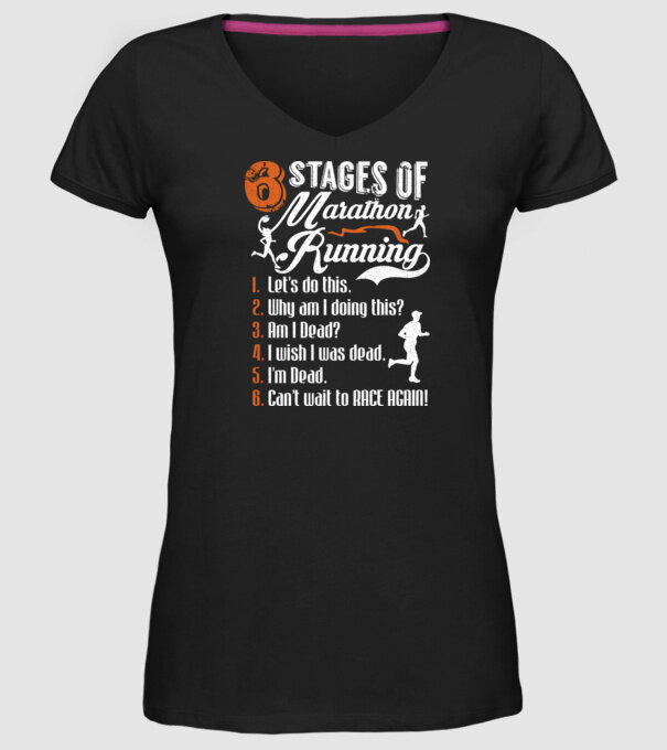 6 stages of marathon model negru pe tricou