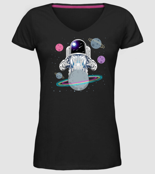 Astronaut planets model negru pe tricou