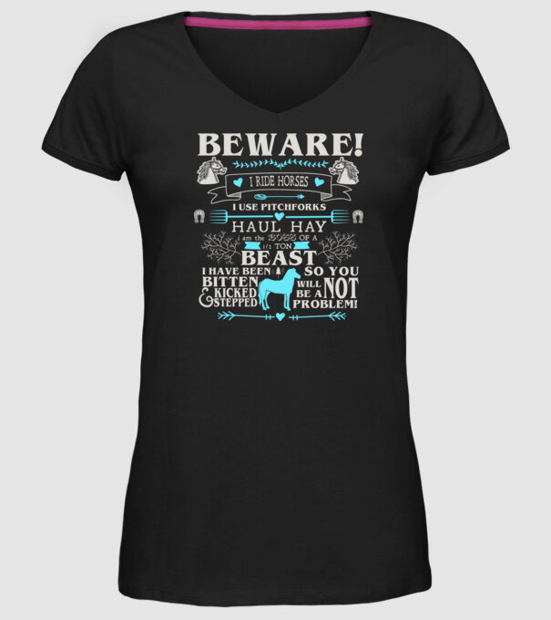 Beware i ride horses model negru pe tricou
