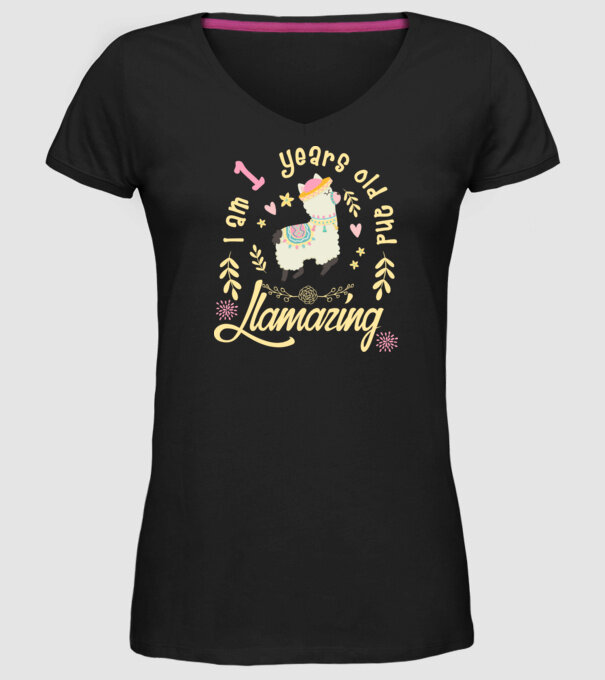 Birthday Llamazing 1 years old model negru pe tricou