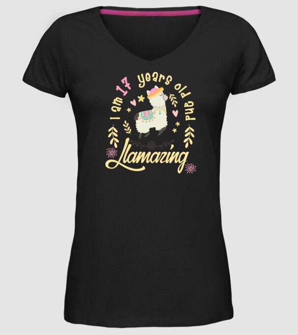 Birthday Llamazing 17 years old model negru pe tricou