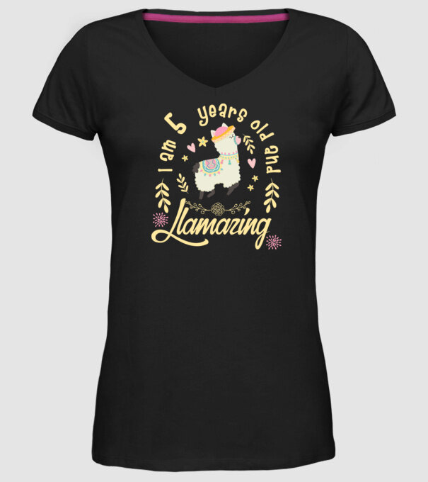 Birthday Llamazing 5 years old model negru pe tricou