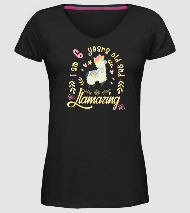 Birthday Llamazing 6 years old model negru pe tricou