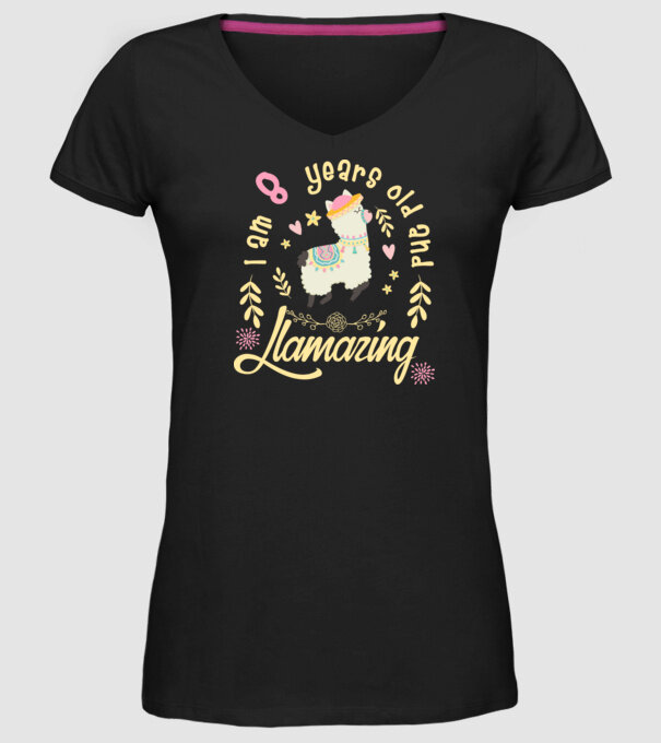 Birthday Llamazing 8 years old model negru pe tricou
