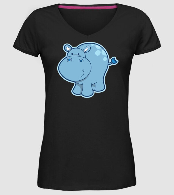 Cartoon hippo model negru pe tricou