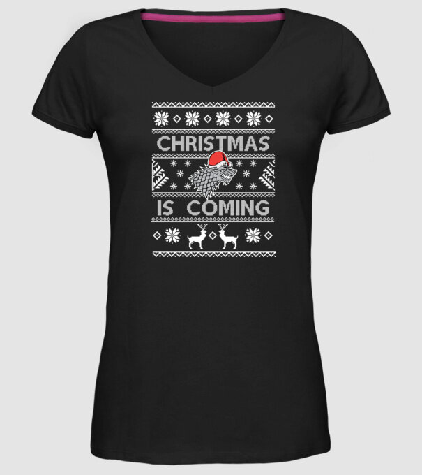 Christmas is Coming ugly sweater Game of Thrones model negru pe tricou
