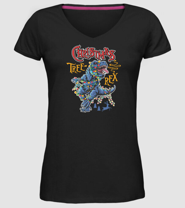 Christmas tree rex model negru pe tricou