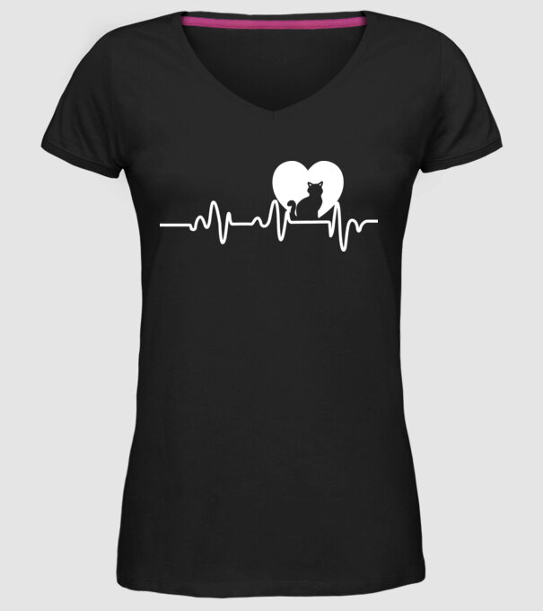 pisică heartbeat model negru pe tricou
