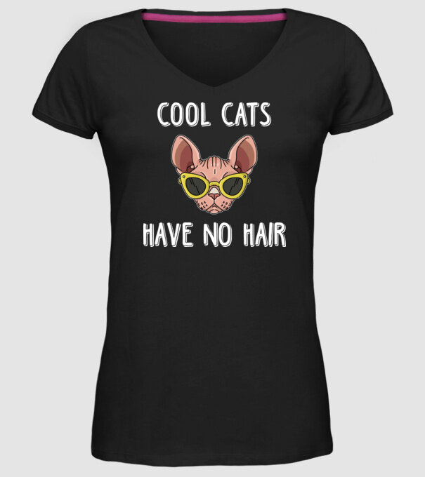 cool cats have no hair model negru pe tricou