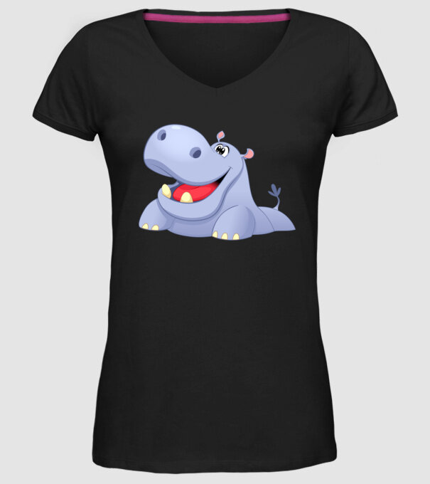 Cute Hippo model negru pe tricou