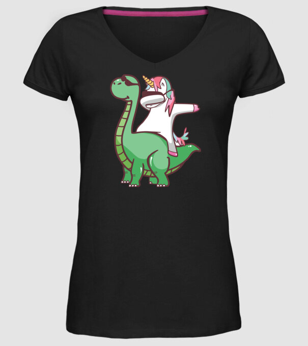 Dinozaur dabunicorn model negru pe tricou