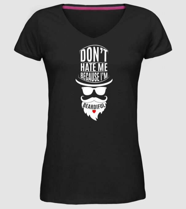 'Don''t hate me because I''m beardiful' model negru pe tricou