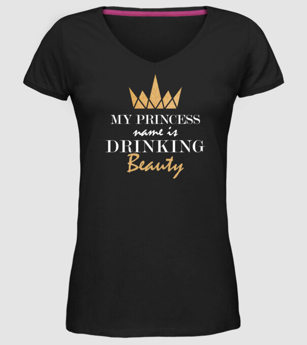 drinking beauty gold model negru pe tricou