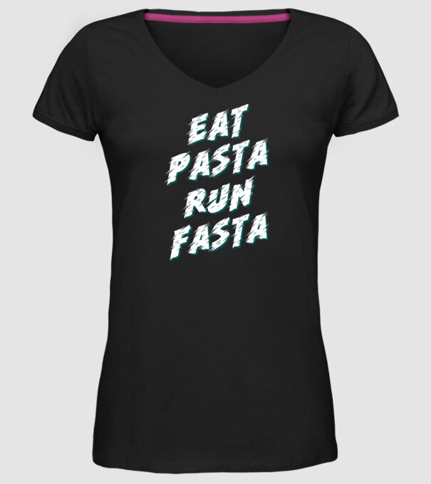 eat pasta run fasta model negru pe tricou