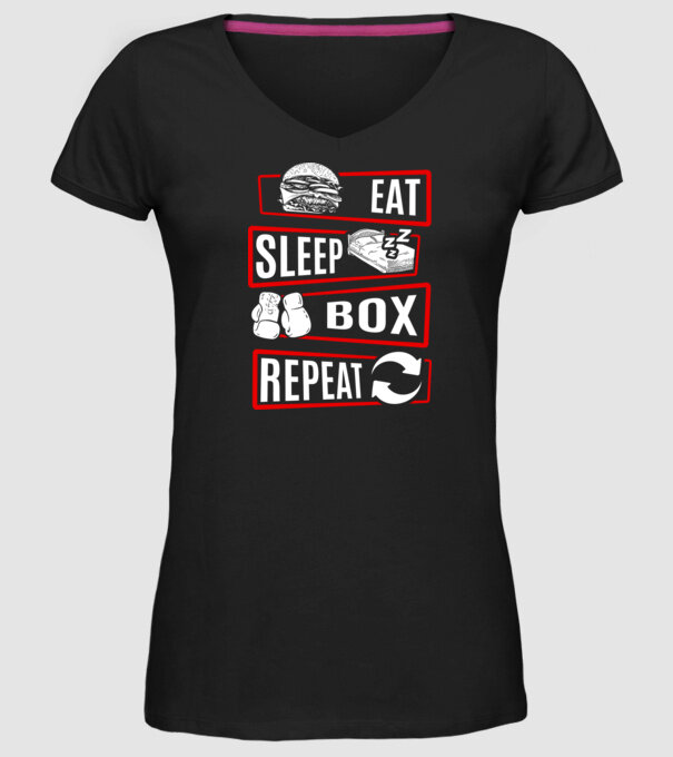 Eat sleep BOX repeat model negru pe tricou
