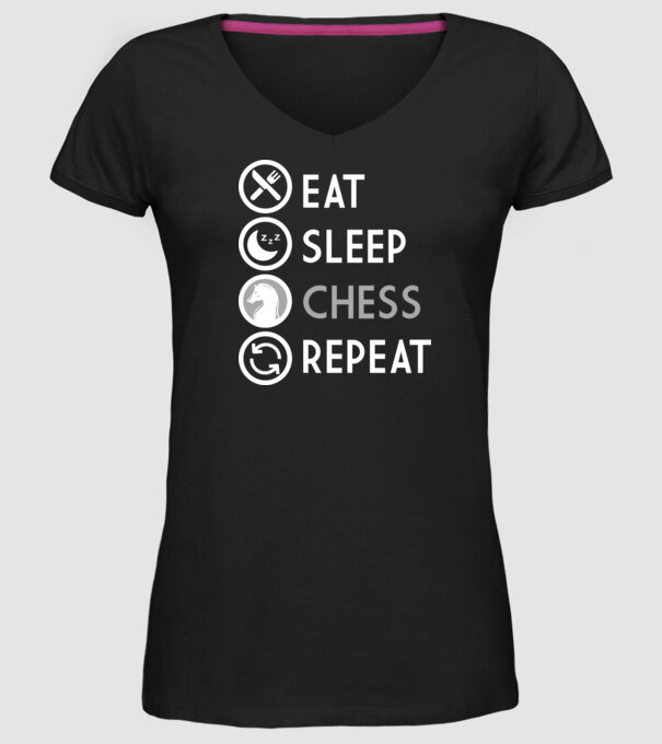 eat sleep chess model negru pe tricou