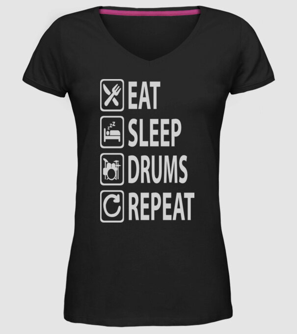 Eat Sleep Drum Repeat model negru pe tricou