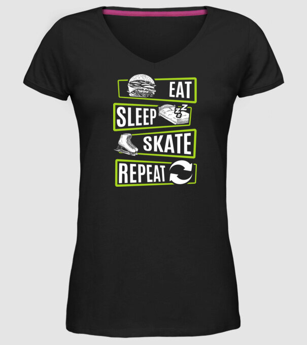 Eat sleep repeat patinaj V2 model negru pe tricou