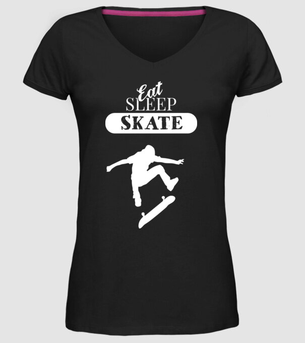 Eat sleep skate man model negru pe tricou