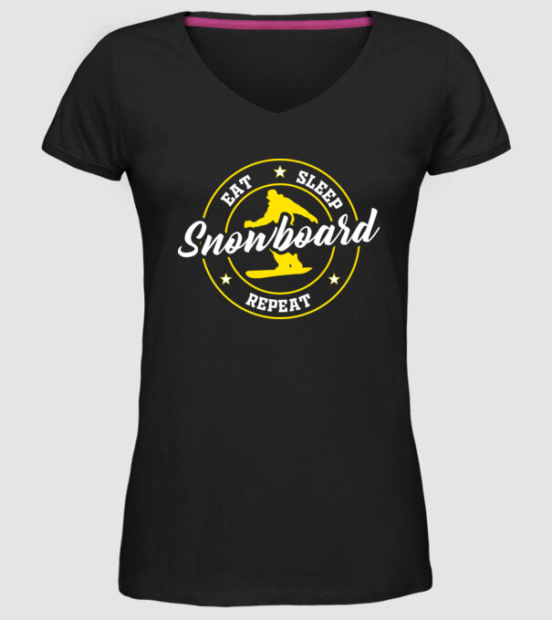 eat sleep snowboard model negru pe tricou