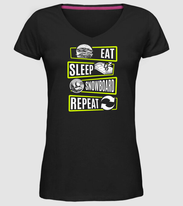 Eat sleep SNOWBOARD repeat V2 model negru pe tricou
