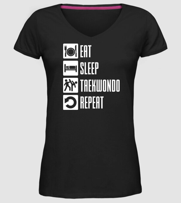 Eat sleep taekwondo model negru pe tricou