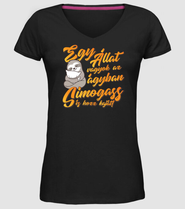 sunt un animal în pat, mângâie-mă și adu-mi mâncare! model negru pe tricou