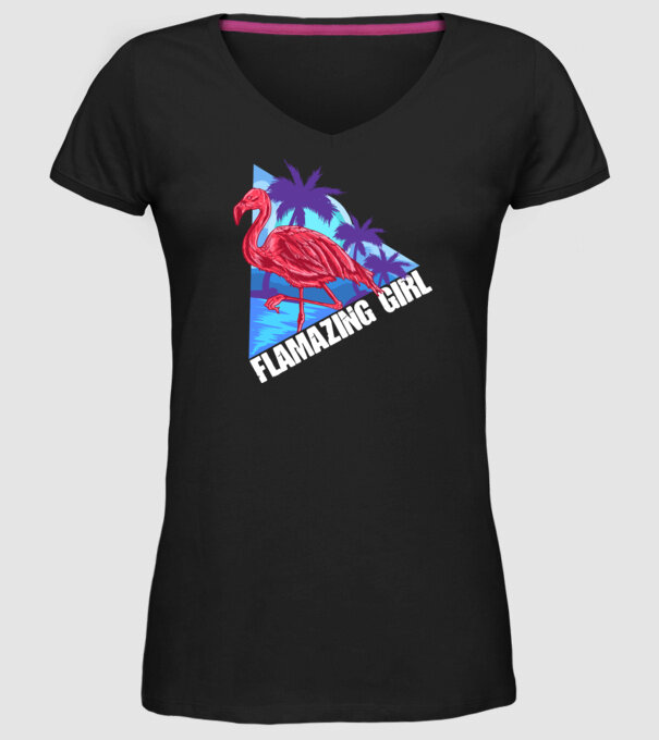 Flamingo girl model negru pe tricou