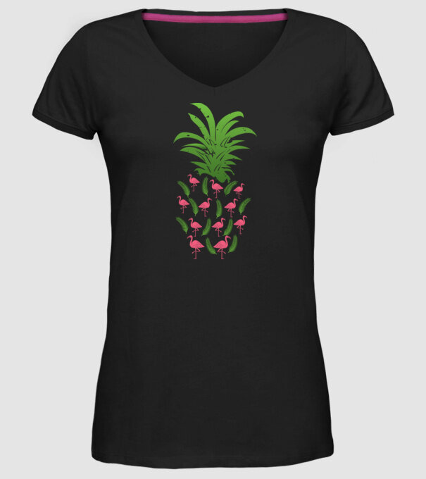 Flamingo ananas model negru pe tricou