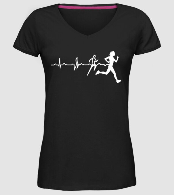femeie alergătoare ecg model negru pe tricou