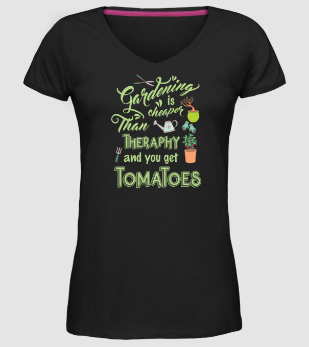 Gardening is cheaper than theraphy model negru pe tricou