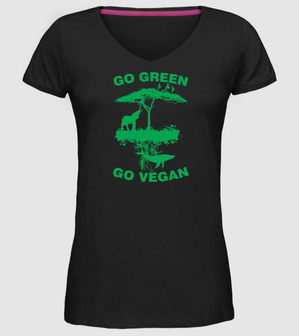 go green go vegan model negru pe tricou