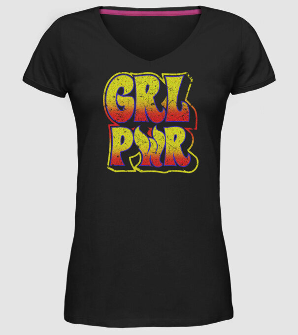 Girl Power retro model negru pe tricou